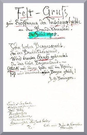 Festgruss zur Er&ouml;ffnung der H&uuml;tte